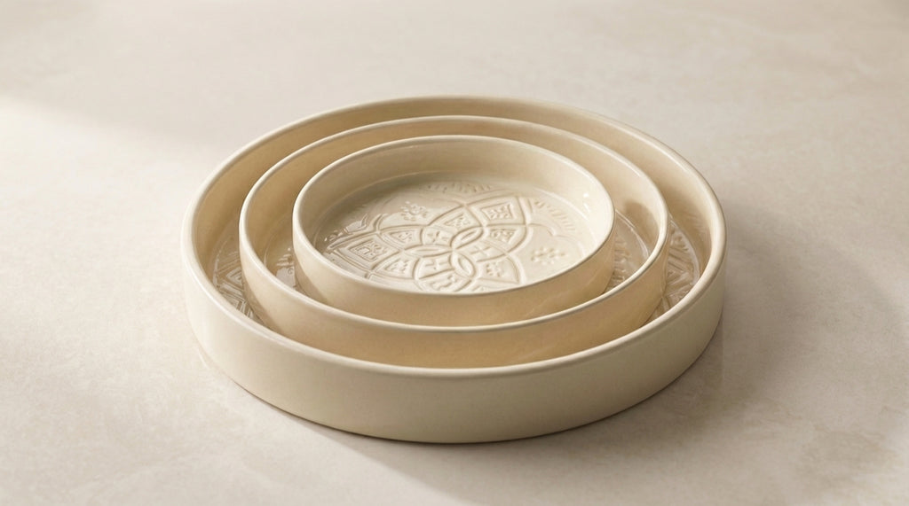 Set 3 Assiettes Artisanales Beige – Bord Relevé