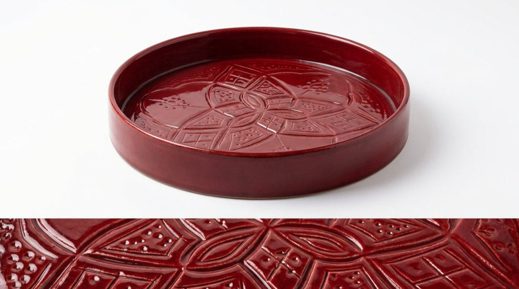 Set 3 Assiettes Artisanales Rouge – Bord Relevé