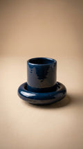 Tasse à café en céramique artisanale avec sous tasse - Bleu