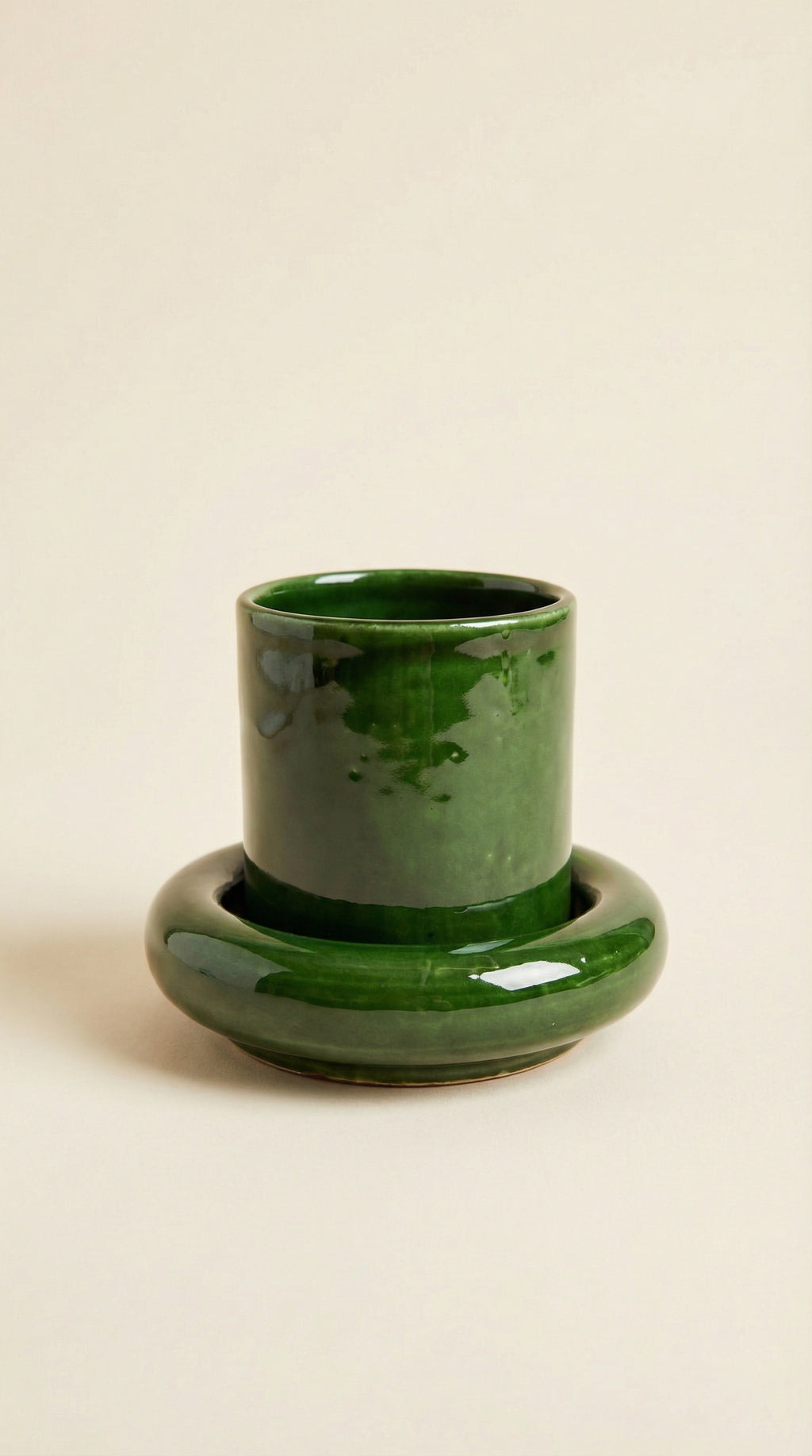 Tasse à café en céramique artisanale avec sous tasse - Vert