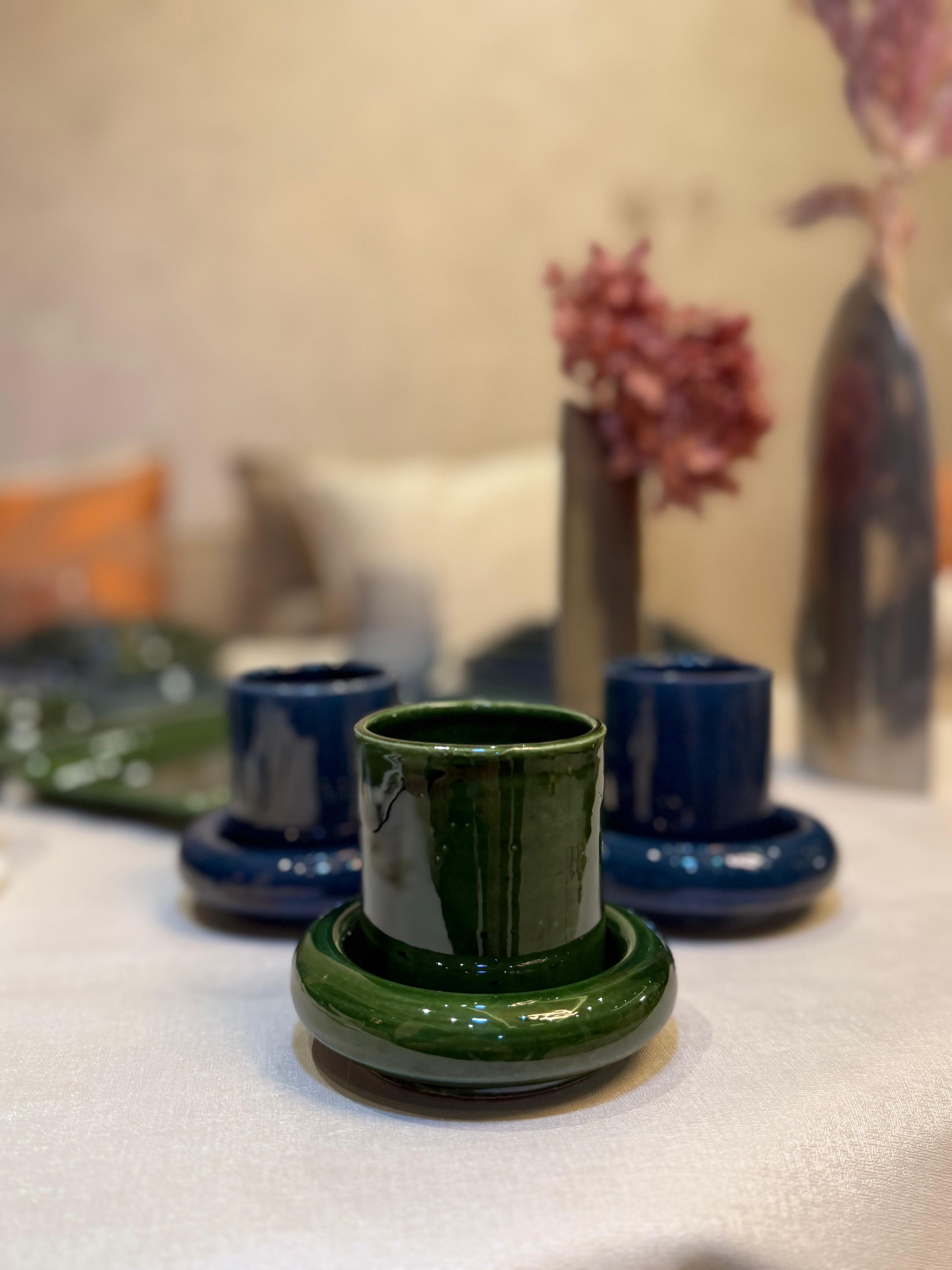 Tasse à café en céramique artisanale avec sous tasse - Vert